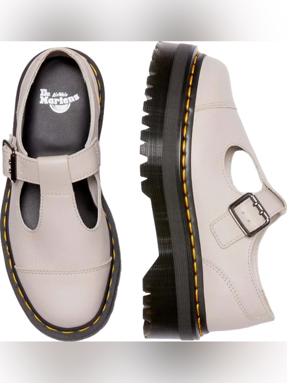 Dr. Martens Pisa platform mary janes in taupe size 8 or 8.5